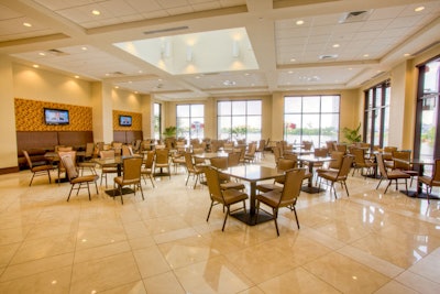 Windows by the Lake is a breakfast lounge in the new tower. Later in the day private groups can use the room for meals or events. The room can accommodate 177 people and has lake views.