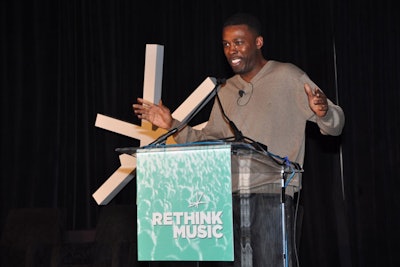 On Tuesday, GZA from the Wu Tang Clan spoke about staying relevant. The spark that appeared onstage was the conference's logo, and was meant to represent the creation of innovative ideas.