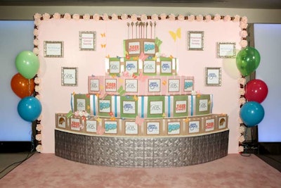 The press wall at GBK's Kids' Choice Awards gift lounge had the look of a giant, tiered birthday cake.