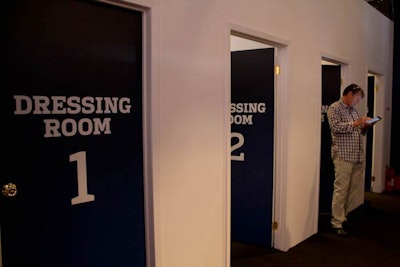 As the pop-up is designed to function as a real retail store, the space has dressing rooms, which the organizers decorated to match the numbers found on team uniforms.