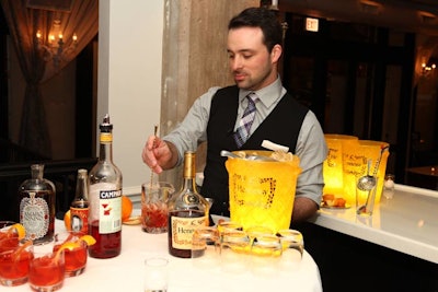 Jordan Bushell, a trade specialist for Hennessy in the U.S., taught a small group of journalists how to mix four specialty drinks during an intimate reception at the start of evening. The cocktails, inspired by the campaign and its affiliated celebrities, were called 'The Filmmaker,' 'The Music Icon,' 'The Sports Legend,' and 'The Artist.'