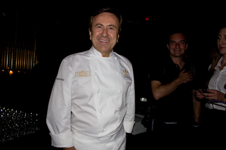 Here’s my effervescent French friend Daniel Boulud on hand to work with Restaurant Daniel executive chef Jean François Bruel on their dish. With Daniel’s station all atwitter, he had made last-minute changes to his dish and brought them hand-written on a piece of paper, which he clutched like a relay baton. But I was able to wrestle it away ...