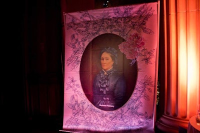 Everyone knows that toile patterns are designed to tell stories, right? So these banners told the tale of Pommery, starting with the champagne house’s founder, Madame Pommery, who was obviously a prestigious and accomplished lady. But judging from this portrait, not a bubbly type.