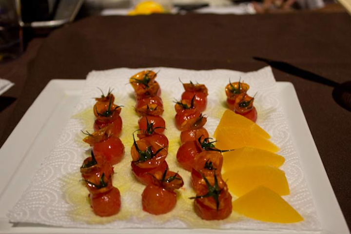 Finally here comes some food, from Michael White of Marea. His Maine lobster burrata, eggplant al Funghetto dish’s elements looked like this in the prepping station.