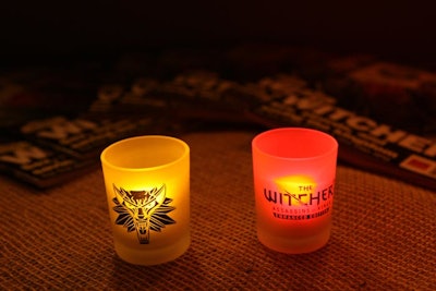 The fantasy animal also appeared on candle holders, which bore the logo of the new Xbox game.