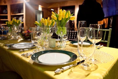 Guests sat at five tables with room for eight apiece.