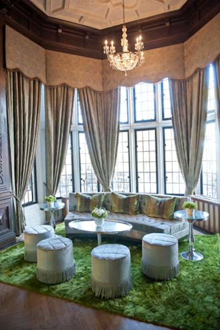 New curtains and chandeliers were added to the Library. Contemporary Furniture Rentals provided the rentals for the party and 5th Element Events handled the decor.