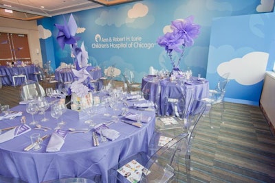A second dining room was decorated in purple.