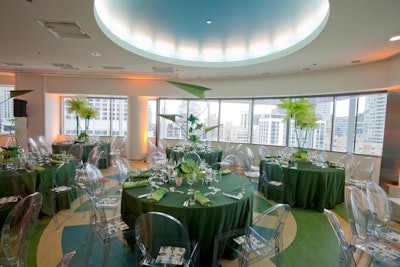 One of the dining rooms had a green color scheme.