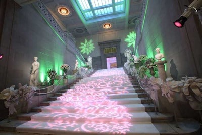Yours Truly projected a baroque-style gobo on the grand staircase, which is lined with marble statues and busts.