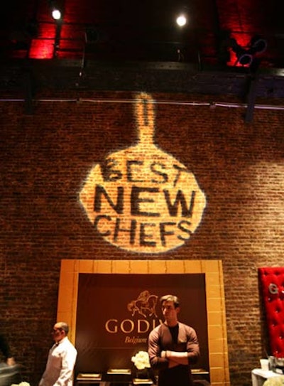 A projection of the Best New Chefs logo was used on the brick wall in the second-floor space.