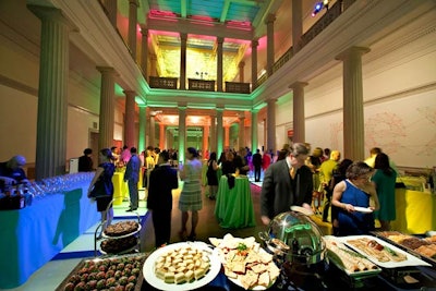 The two buffet stations sat at either end of the Corcoran's main event space. Desserts from Main Event included chocolate-covered strawberries and miniature cakes.