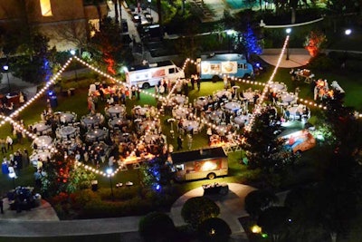 The Ritz-Carlton Orlando used the food-truck concept for the first time at an event in early March. Four trucks lined the hotel's Da Vinci Lawn, and string lights overhead added to the casual feel.