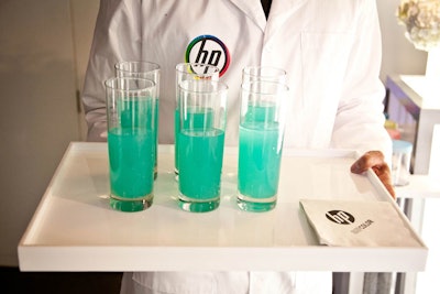 Catering company Pinch Food Design matched the drinks to the theme, serving cocktails like the 'electric cyan,' which consisted of vodka, white cranberry juice, blue curaçao, and fresh lime juice.
