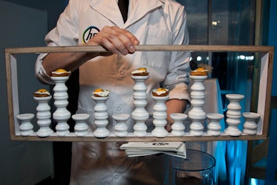 The menu of dishes was similarly color-coded. For instance, the truffled quail egg on a miniature English muffin (pictured) was designed to represent yellow, while grilled lamb with a black sesame seed crust was meant to symbolize black.