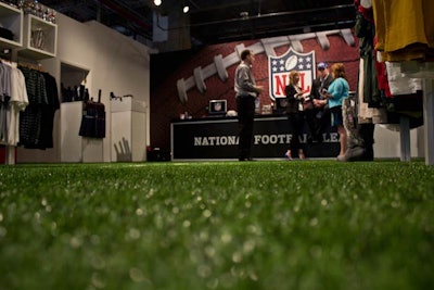 To promote its annual player draft, the N.F.L. built its first New York pop-up shop inside a 10,000-square-foot space opposite Bryant Park. Decorated with artificial turf and blue- and red-colored decor, the retail store opened Monday and, in addition to offering exclusive products, will play host to a number of events throughout the month.