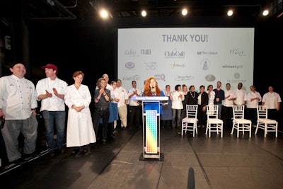 The chefs who staffed tasting stations were acknowledged with signage and in a speaking program. Many of the participating chefs have very personal connections to the lesbian, gay, bisexual, and transgender community of Boston.