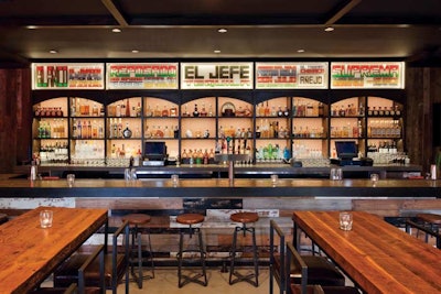 El Jefe's culinary inspiration comes from the diverse street food of Mexico. Dishes include guacamole with mashed avocado, jalapeño, cotija cheese, and house-made tortilla chips; and red snapper ceviche with green olive, red fresno chiles, and tomato-lime vinaigrette. There's a tequila list with 100 varieties.