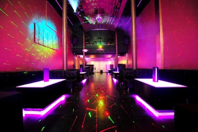 Queen Lounge, a new South Beach nightlife option, is accented throughout with glowing LED lights.