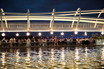 Two long dining tables at Yards Park D.C.