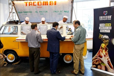 Tacombi brought two of its retrofitted Volkswagen buses to the studio and served tacos from the vehicles. One truck had corn, chicken, and pork offerings, while the other doled out seafood fare.