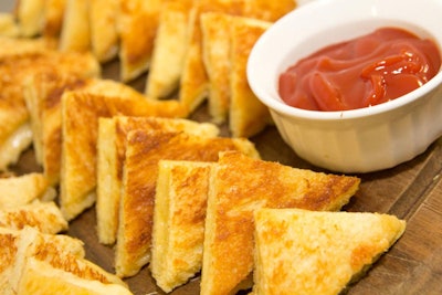 One of P&L Catering's canape options: grilled cheese on challah with tomato and chili preserve.