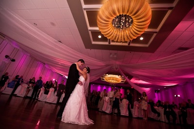 Regency Suite: Wedding, Pink LED lighting, Ceiling Fabric Swag