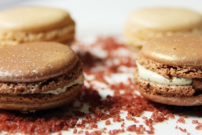 Sesame-and-hummus and truffled foie gras macarons, by Canard Inc. in New York