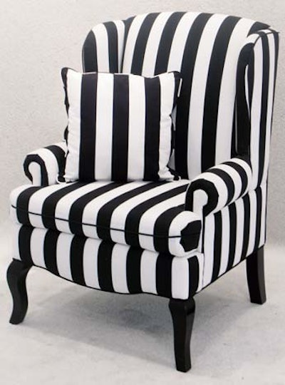 Black-and-white striped Encore wingback chair, $125, available throughout Southern California from Town & Country Event Rentals.
