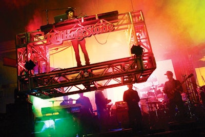 As part of Rolling Stone's “Rock Weekend” festivities at the Super Bowl in February, artists like Pete Wentz got behind the turntables in a flying DJ booth during a bash at the Crane Bay.