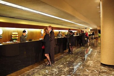 The front desk, in our eighth-floor lobby.