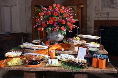 Occasions Caterers set up an elaborate dessert buffet in a separate room at the Anderson house with Cuban sweets like drunk pineapple, exotic fruit crème brûlée, coffee parfait, and cocktail arroz con leche.