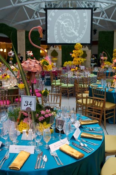 Alice-inspired images were projected onto screens in the dining room.