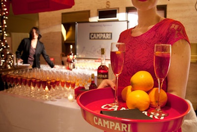 Liquor sponsors offered guests various libations throughout the lobby and grand promenade. Campari's waitresses served up champagne cocktails.