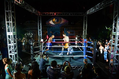 A backyard boxing match was a surprise event at the launch party.