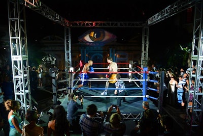 A backyard boxing match was a surprise event at the launch party.