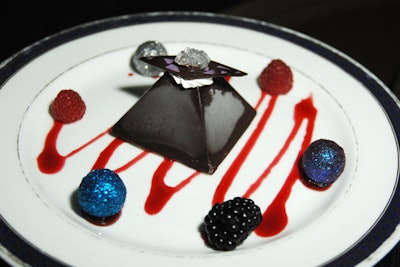 The dessert, an ice cream pyramid and glitter balls, was custom created by the Beverly Hilton to reflect the 'natural crystals and the Lost City of Atlantis' theme that Cirque du Soleil's Dominique Lemieux gave the students for their costume design assignment.