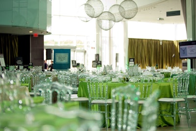 In the showroom of the dealership, a mix of rounds and banquet tables fit with the layout of the space.