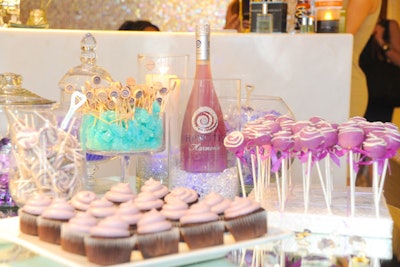 A lavender candy bar offered cakepops, cupcakes, and rock candy.
