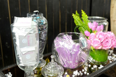 Beauty products with the Hpnotiq logo became part of the decor.