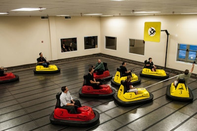 The WhirlyDome on International Drive has two courts for WhirlyBall, a game that involves players shooting a ball into a net while riding in bumper cars.