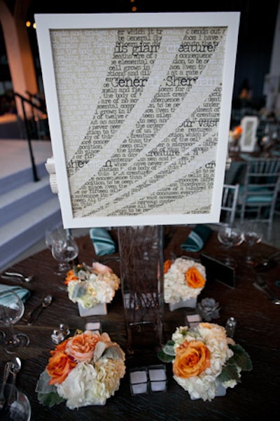 Centerpieces were illuminated lamps with text from the play.