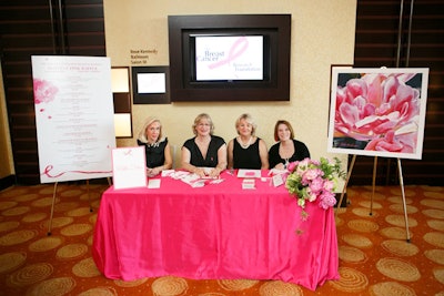Peonies also decorated the check-in desk, which was flanked with a framed painting of the flower.