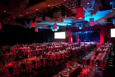 The red-clad ballroom was presented as a big reveal to guests, who spent the cocktail hour in the foyer.