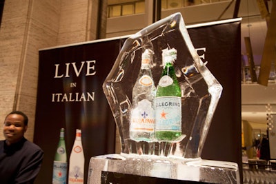 At the water bar on the terrace, Pellegrino and Acqua Panna displayed two bottles frozen inside an ice sculpture.