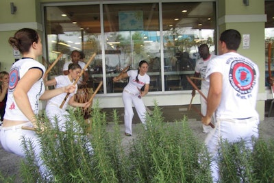 Entertainment included demonstrations of Capoeira, a Brazilian martial art that combines dance and music.
