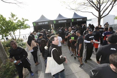 Nike provided free fuel for the teams at the event via concession stands. Entrance bracelets had attached ticket stubs, which attendees could exchange for drinks or pulled pork sandwiches provided by Brother Jimmy's BBQ.
