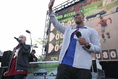 Nike parlayed its partnership with the N.F.L. to bring players to the event. Victor Cruz of the New York Giants (pictured, right) made an appearance and was interviewed on stage by the event's host Peter Rosenberg of Hot 97.