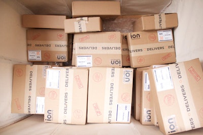 Packages designed to look ready-to-mail contain Ion-branded office supplies.