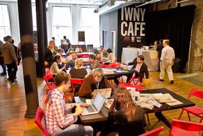 The cafe had red and black furnishings, a look that matched Internet Week's colors, and food for sale by local restaurants Lonestar Empire and Asiadog.